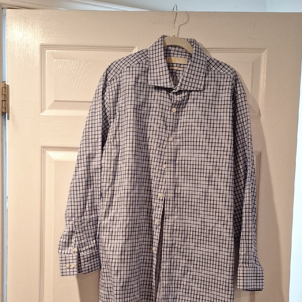 Michael Kors Men's Blue and White Checkered Shirt